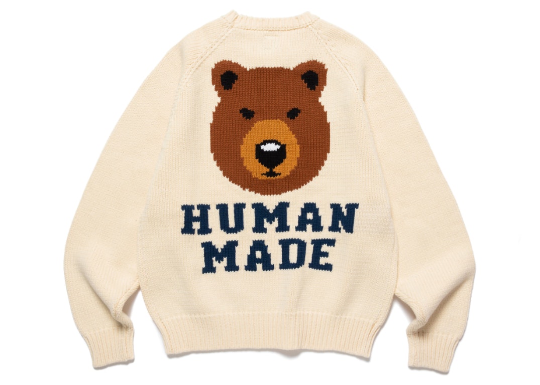 Pre-owned Human Made Bear Raglan Knit Sweater White