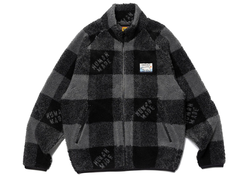 発送は追跡付きでいたしますhuman made Check Boa Fleece Jacket 黒