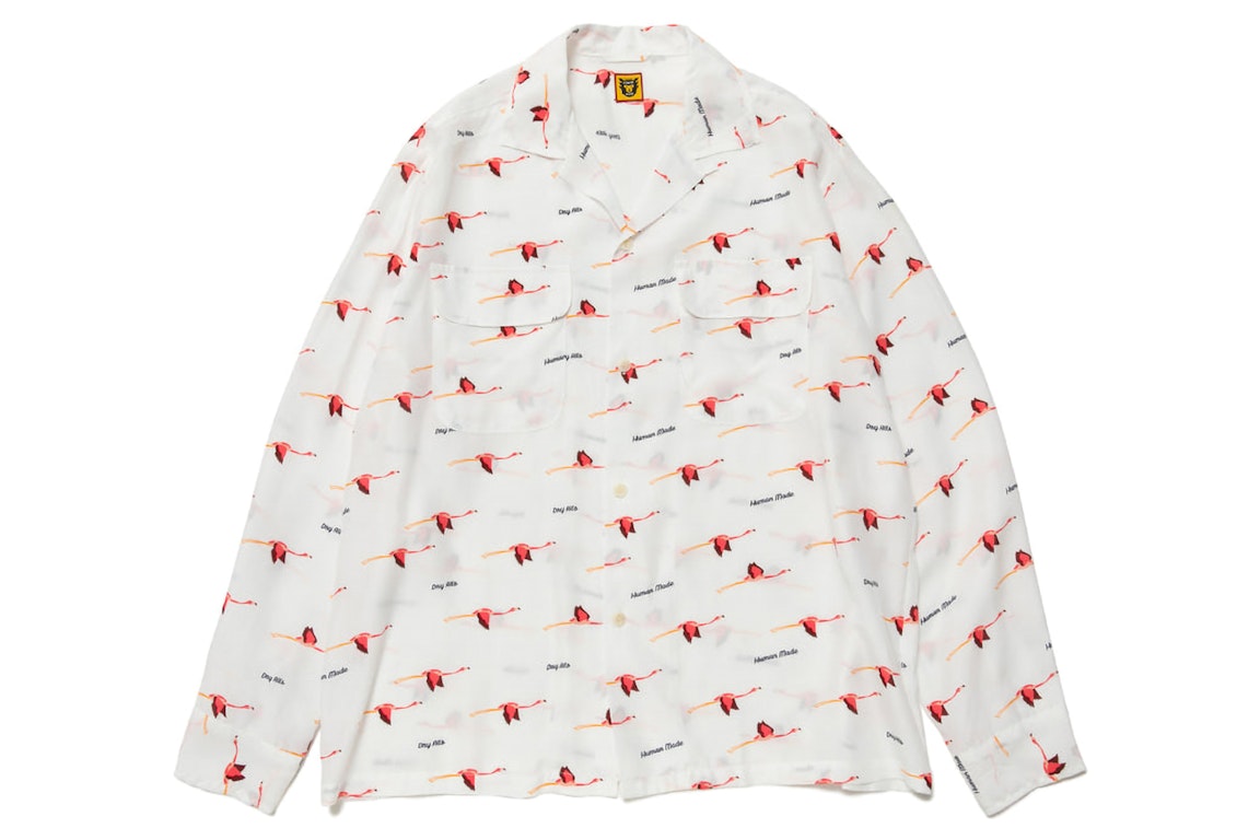 Pre-owned Human Made Flamingo Open Collar L/s Shirt White