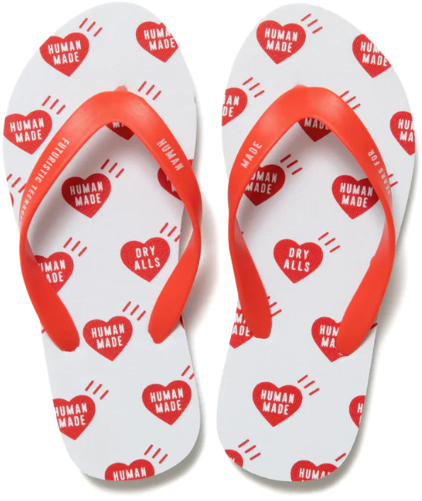 Human Made Heart Flip Flops White Red - HM23GD126 - US