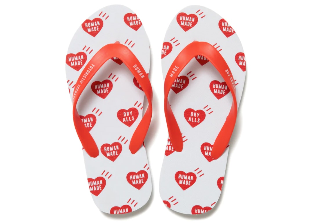Pre-owned Human Made Heart Flip Flops White Red In White/red