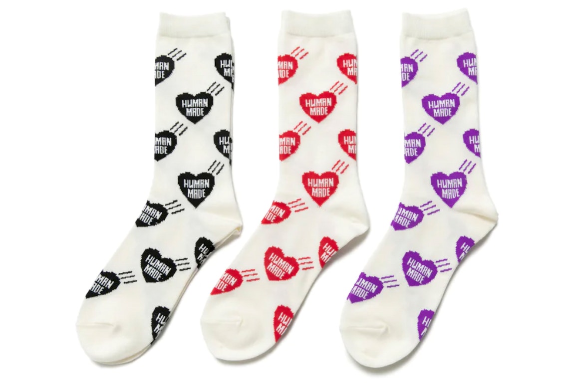 Pre-owned Human Made Heart Pattern Socks (set Of 3) Multi