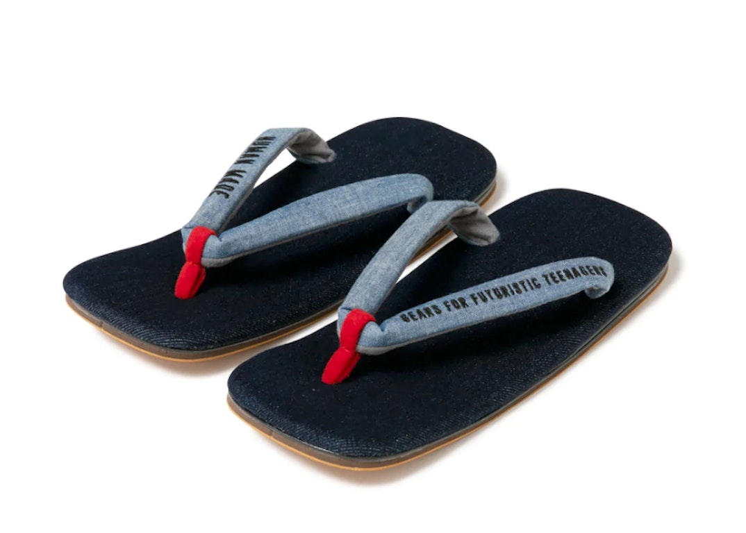 Pre-owned Human Made Paper Sandals Navy In Navy/light Blue/red