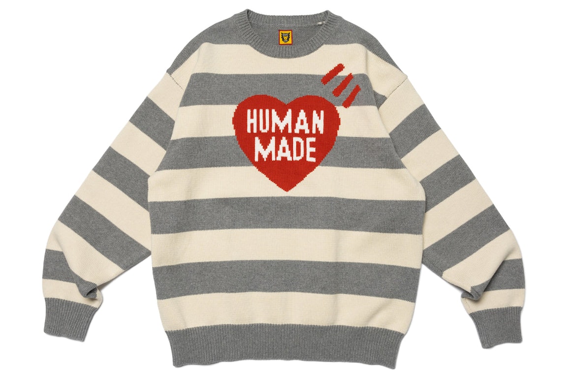 Pre-owned Human Made Striped Heart Knit Sweater Grey