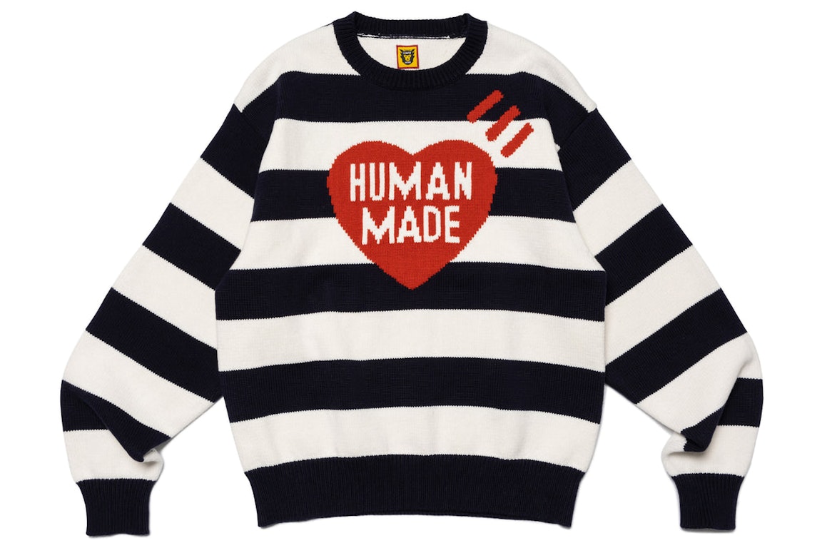 Pre-owned Human Made Striped Heart Knit Sweater Navy