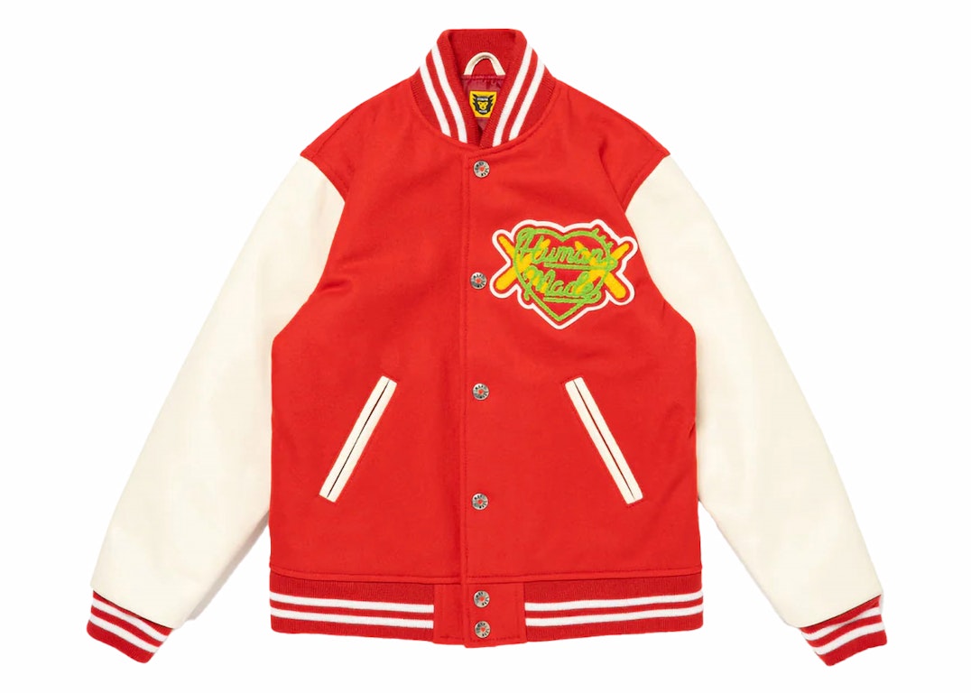 Pre-owned Human Made X Kaws Kids Varsity Jacket Red
