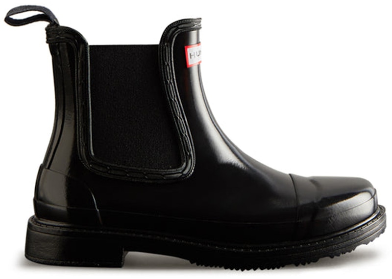 Pre-owned Hunter Commando Chelsea Gloss Rain Boots (women's) Sneakers In Black