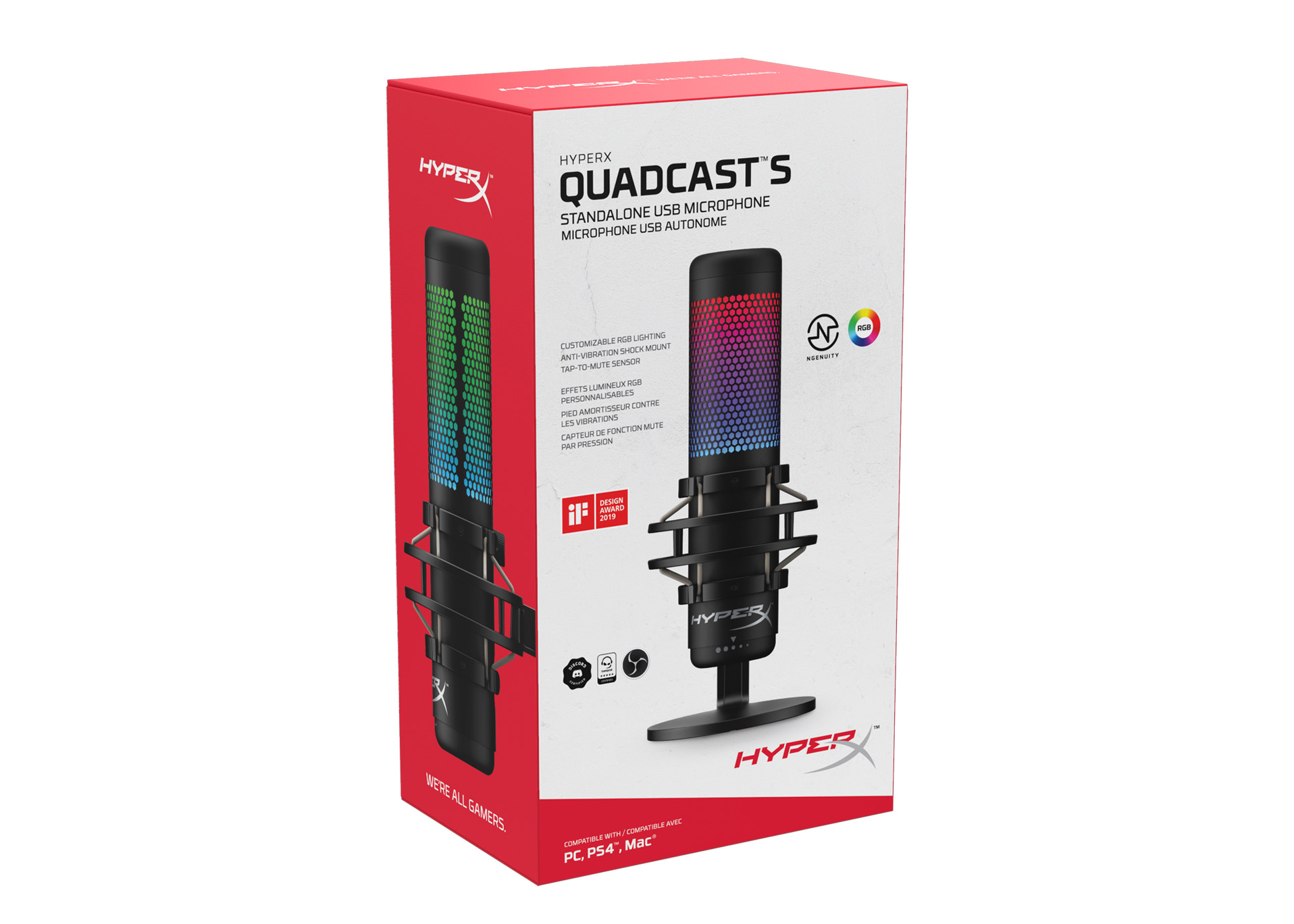 HyperX QuadCast S Wired Multi-Pattern Electret Condenser Microphone  HMIQ1S-XX-RG/G Black