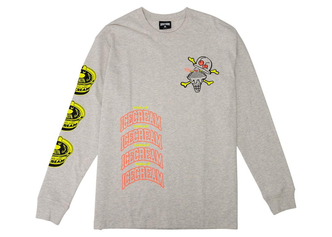 Pre-owned Ice Cream Cup Of Cone Long Sleeve Tee White/heather Grey