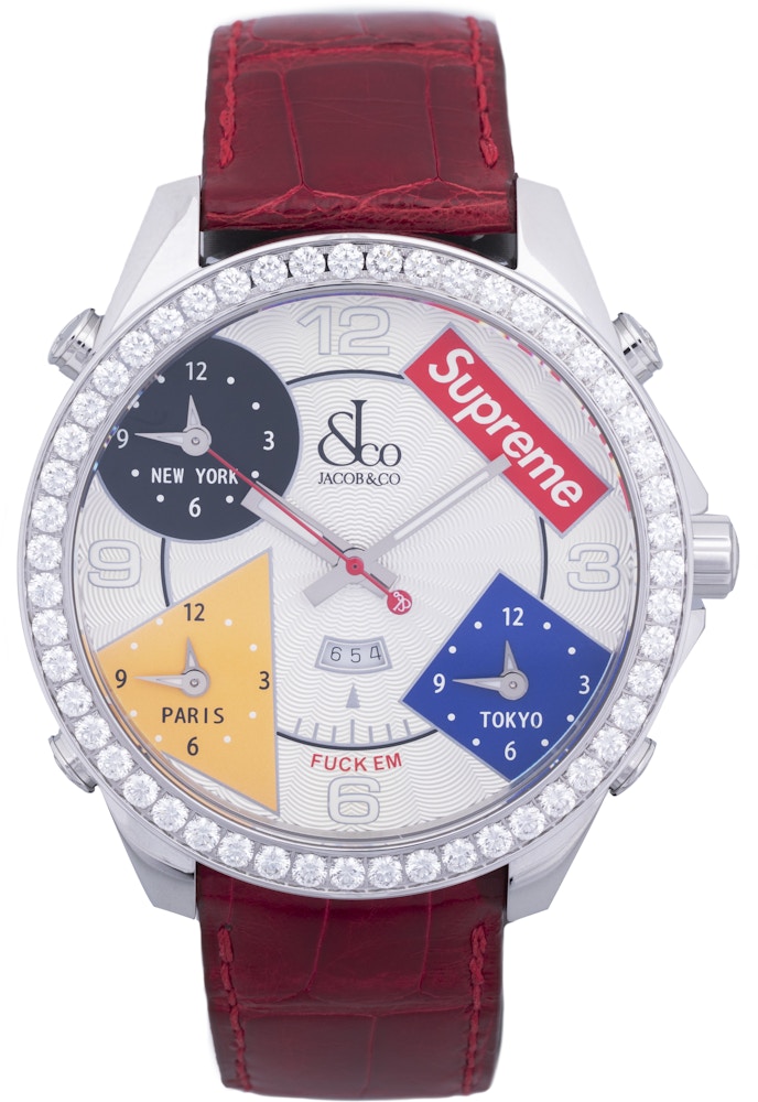 Jacob Co X Supreme Time Zone 47mm 47mm In Stainless Steel