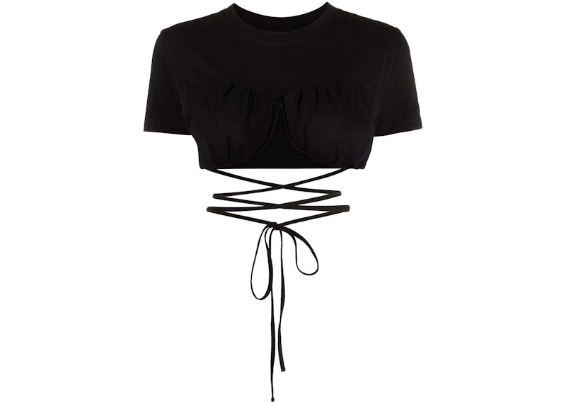 Pre-owned Jacquemus Women's Wraparound Cropped T-shirt In Black