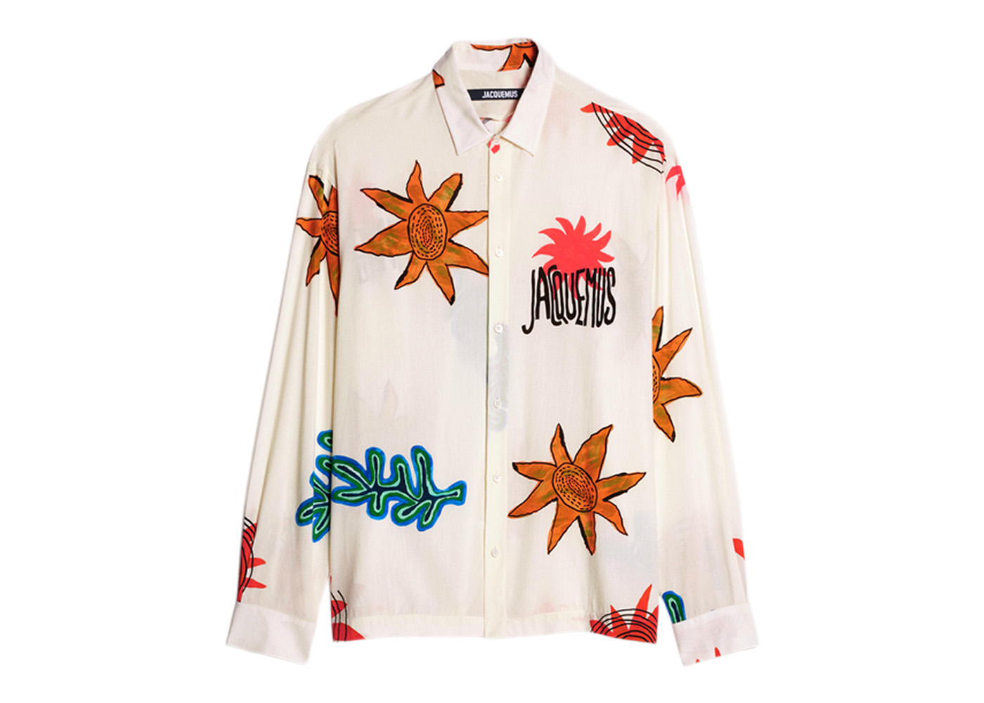 Jacquemus La Chemise Baou Embroidered Sun Logo Shirt Print Beige