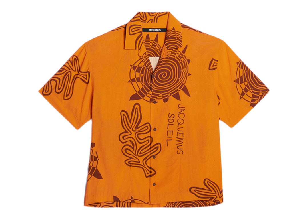 Pre-owned Jacquemus La Chemise Jean Summer Sketch Bowling Shirt Print Orange Arty Sun