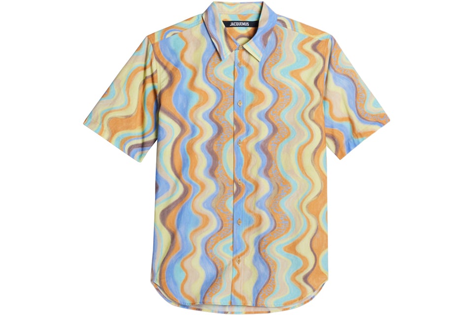Jacquemus La Chemise Melo Paisley Bandana Short Sleeve Shirt Print Blue Waves Stripes