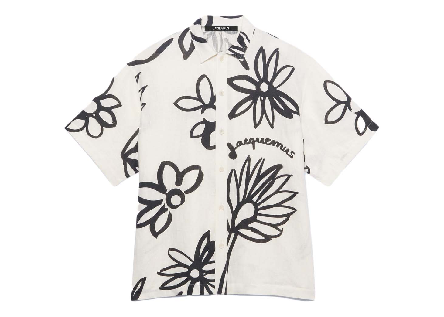 Jacquemus La Chemise Moisson Flower Sketch Short Sleeved Shirt Print  Black/White Flowers