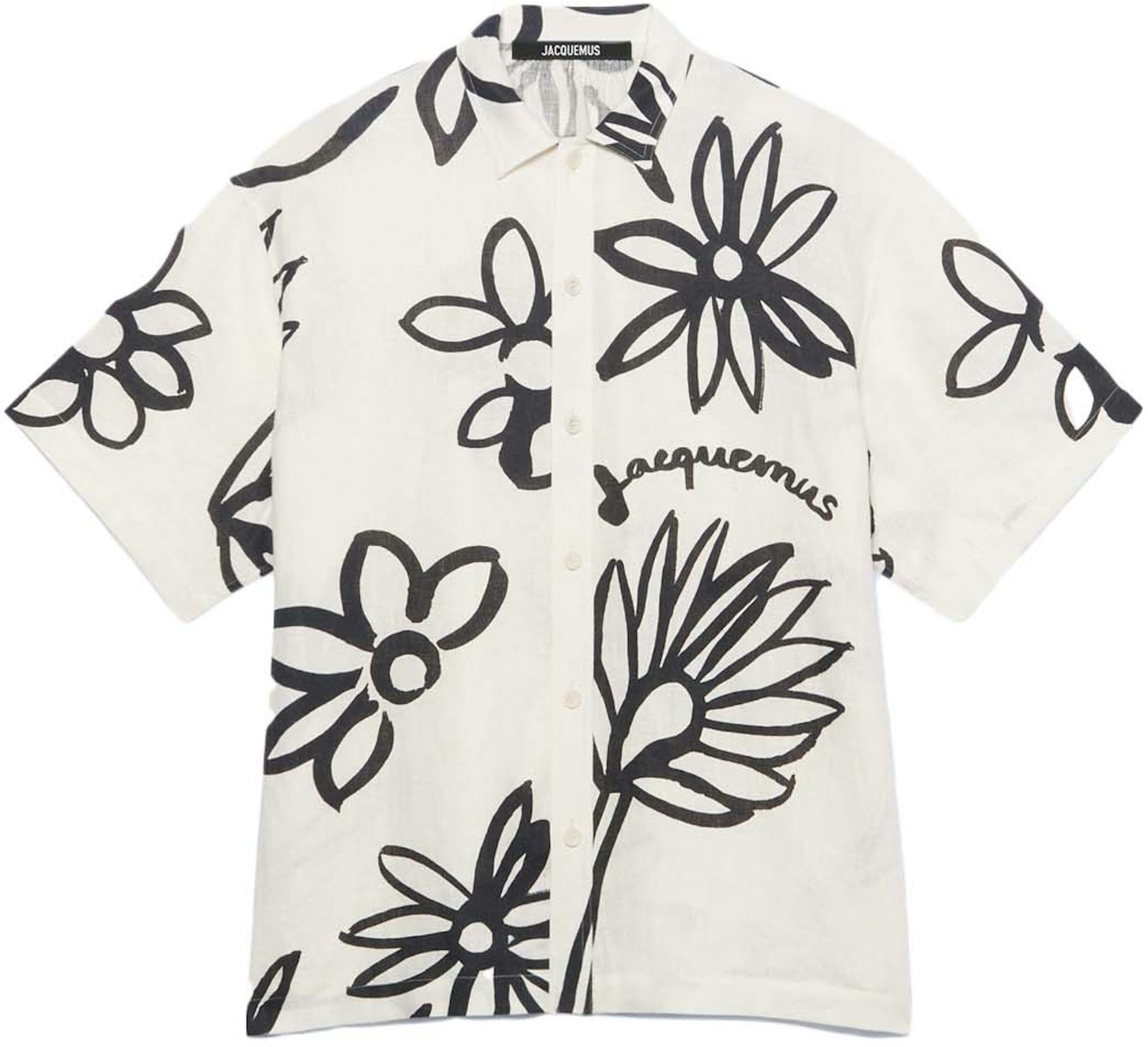 Jacquemus La Moisson Flower Sketch Short Sleeved Shirt Print Black/White Flowers - SS22 Men's - US