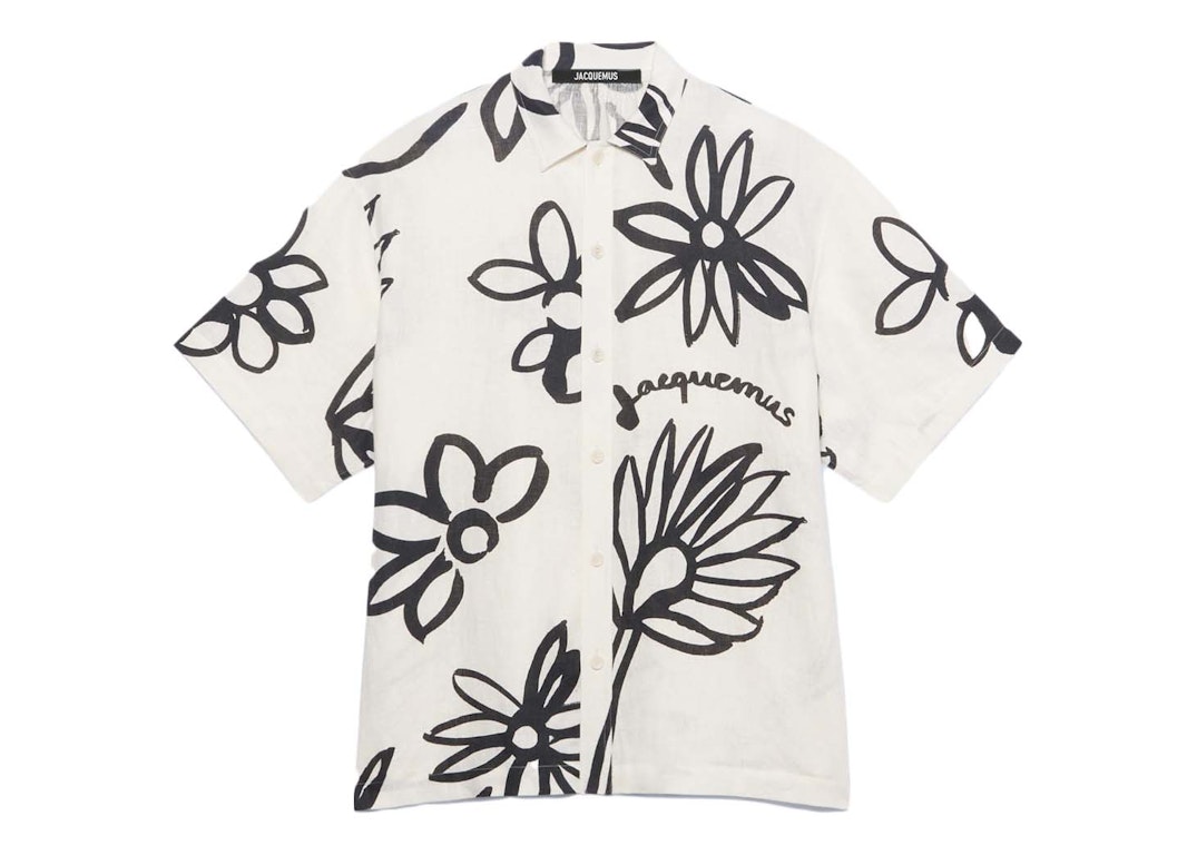 Pre-owned Jacquemus La Chemise Moisson Flower Sketch Short Sleeved Shirt Print Black/white Flowers