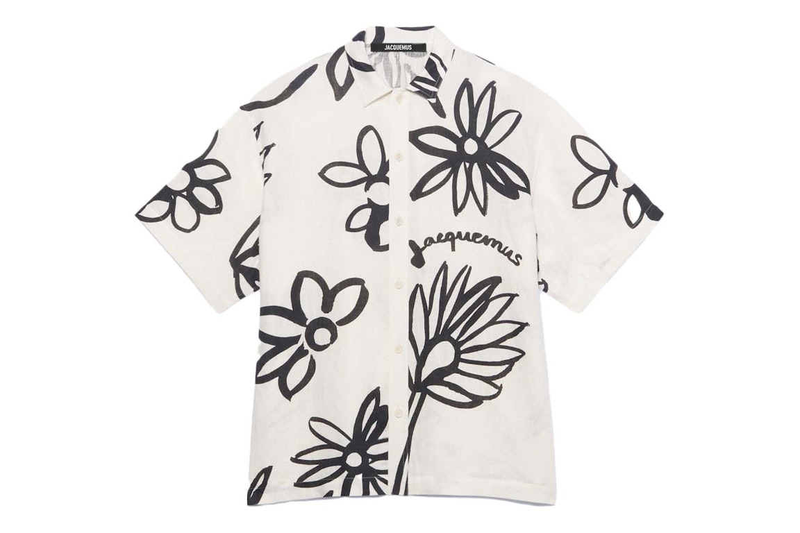 Pre-owned Jacquemus La Chemise Moisson Flower Sketch Short Sleeved Shirt Print Black/white Flowers