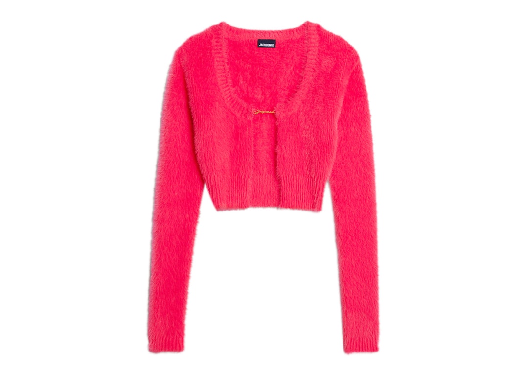 Pre-owned Jacquemus La Maille Neve Manches Longues Fluffy Charm Logo Long Sleeve Cardigan Dark Pink