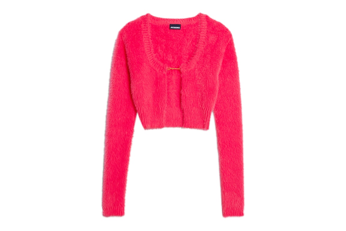 Pre-owned Jacquemus La Maille Neve Manches Longues Fluffy Charm Logo Long Sleeve Cardigan Dark Pink