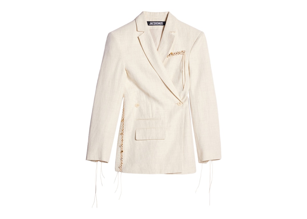 Pre-owned Jacquemus La Veste Tibau Brodee Embroidered Double-breasted Jacket Off-white