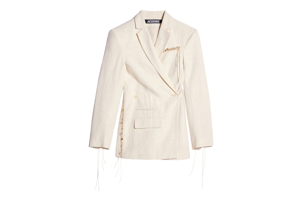 Pre-owned Jacquemus La Veste Tibau Brodee Embroidered Double-breasted Jacket Off-white