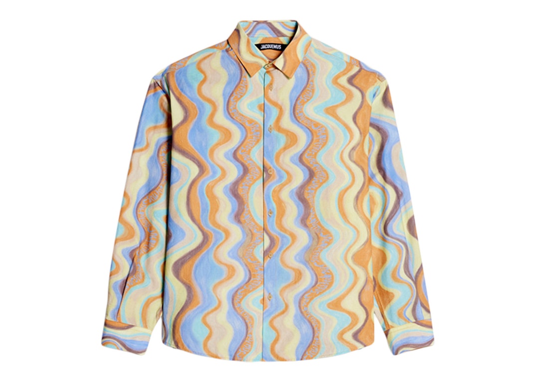 Pre-owned Jacquemus La Chemise Simon Classic Print Desert Waves Shirt Print Blue Waves Stripes