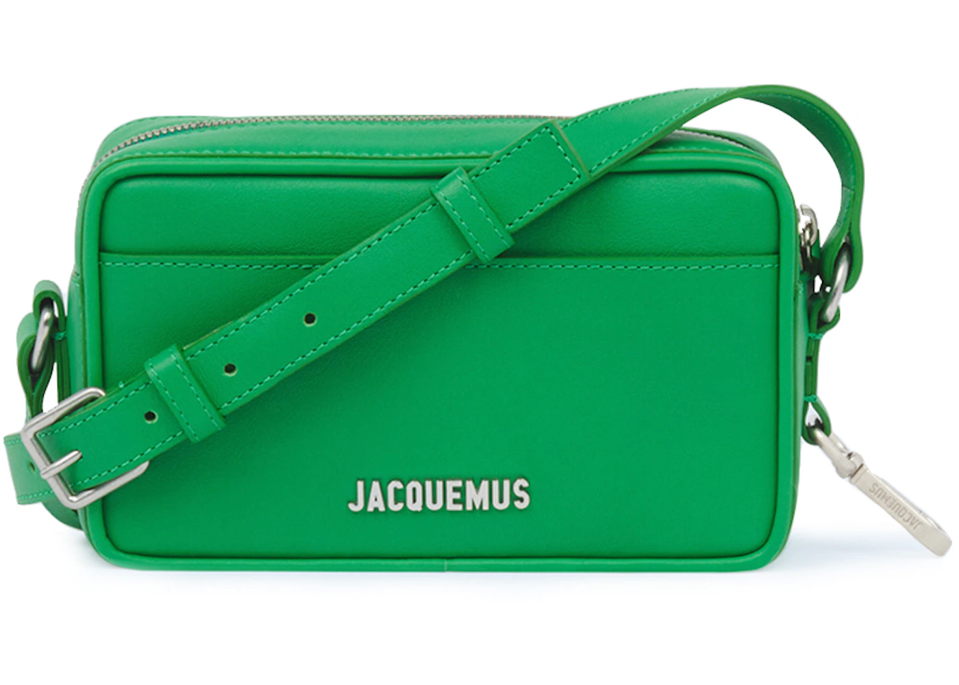 Jacquemus Le Baneto Strapped Pochette Bag Green in Leather with Silver ...