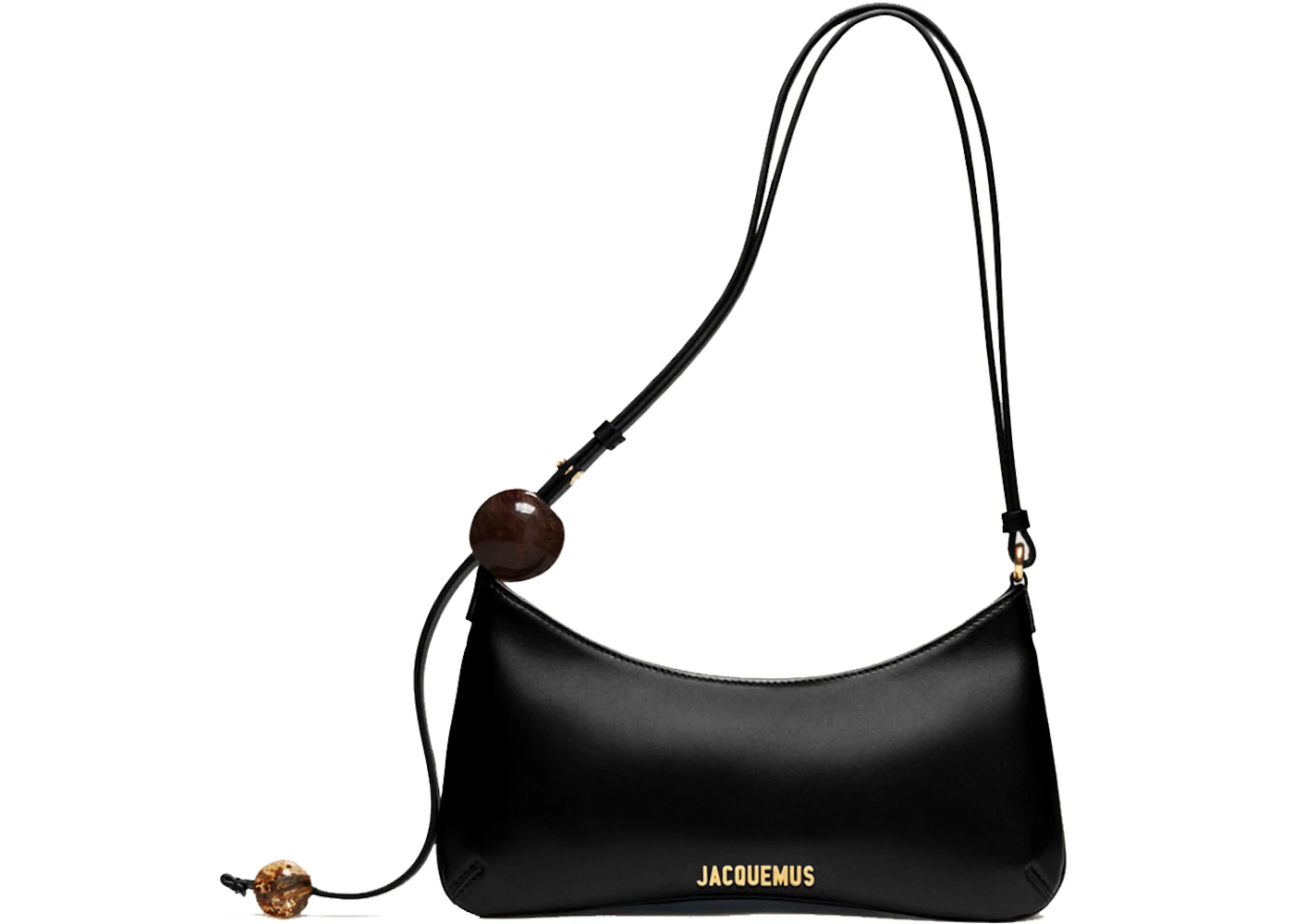 Jacquemus Le Bisou Perle Shoulder Bag Black in Leather with Gold US