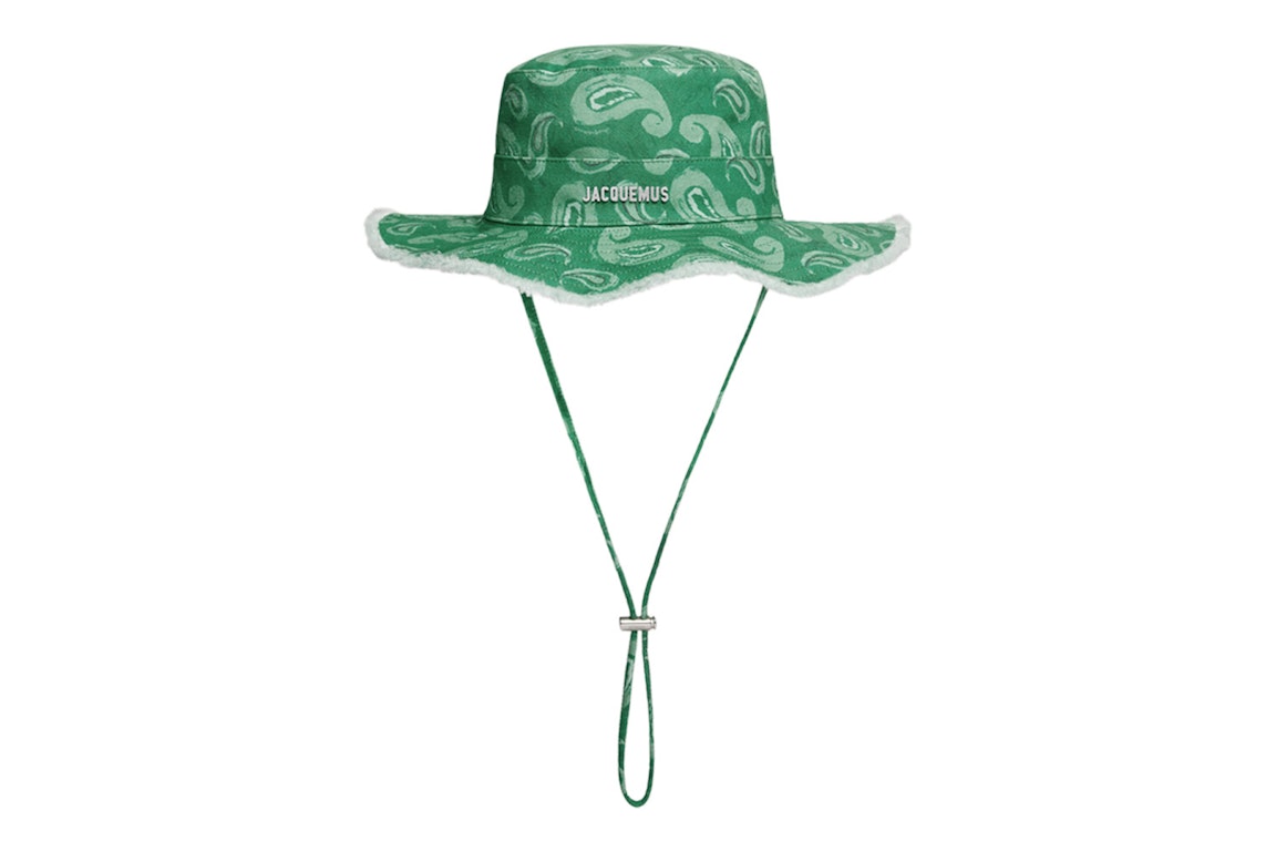 Pre-owned Jacquemus Le Bob Artichaut Frayed Expedition Hat Print Pop Green Paisley