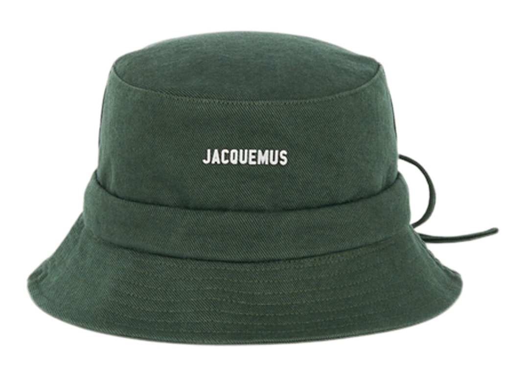 Pre-owned Jacquemus Le Bob Gadjo Bow Knotted Bucket Hat Dark Green