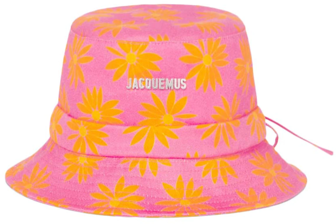 Jacquemus Le Bob Gadjo Daisy Bow Bucket Hat Print Orange/Pink Flowers