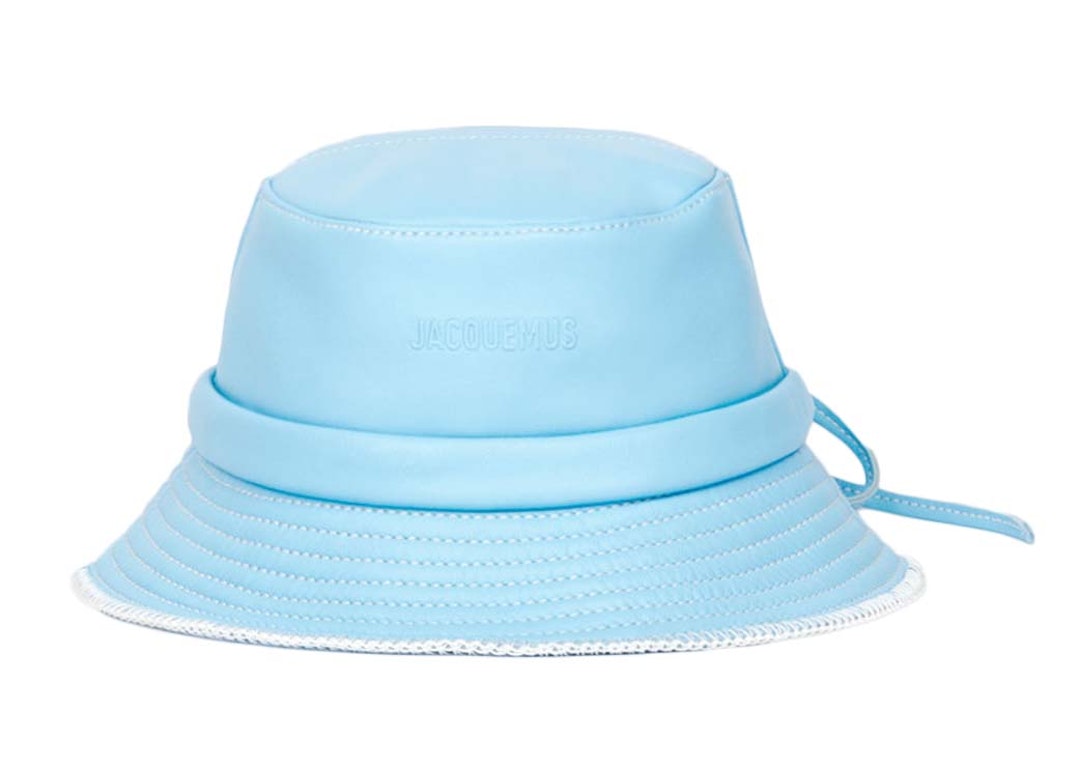 Pre-owned Jacquemus Le Bob Mentalo Leather Bow Bucket Hat Blue