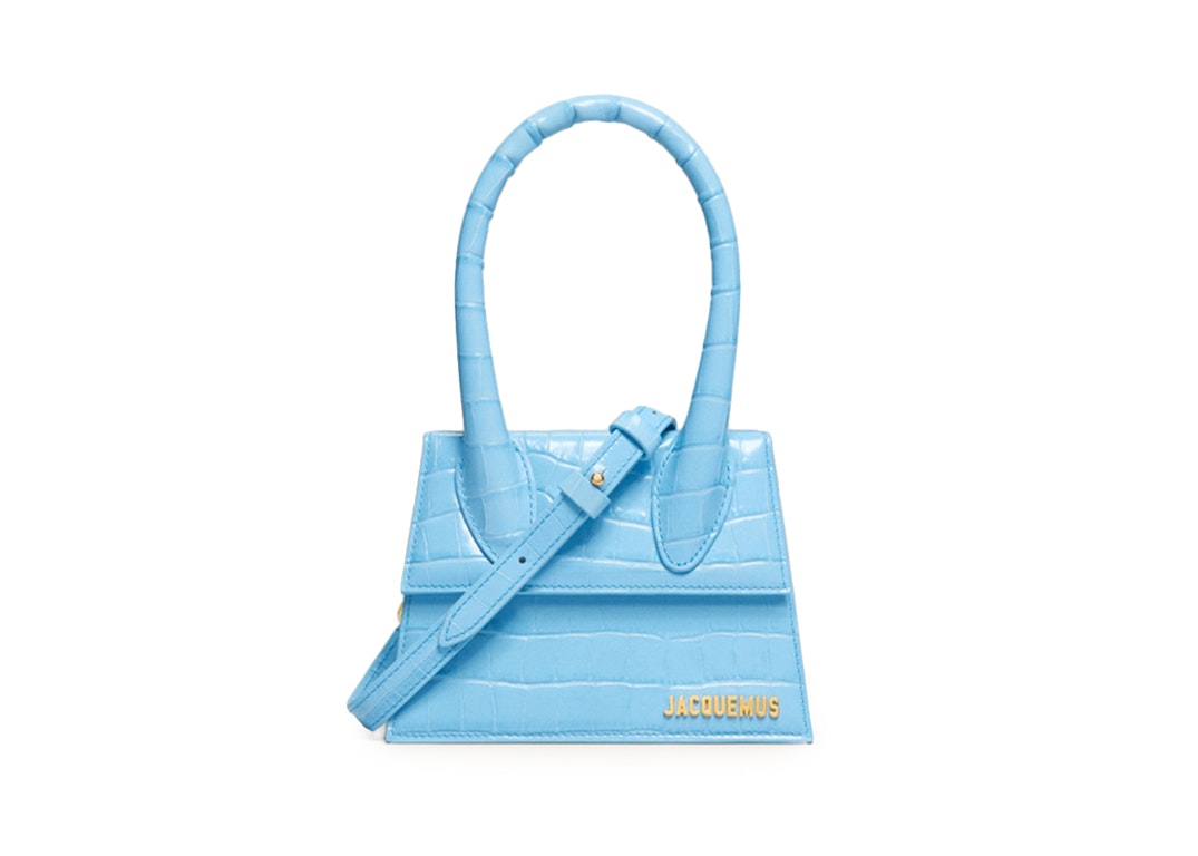 Pre-owned Jacquemus Le Chiquito Moyen Signature Handbag Croco Embossed Gradient Blue