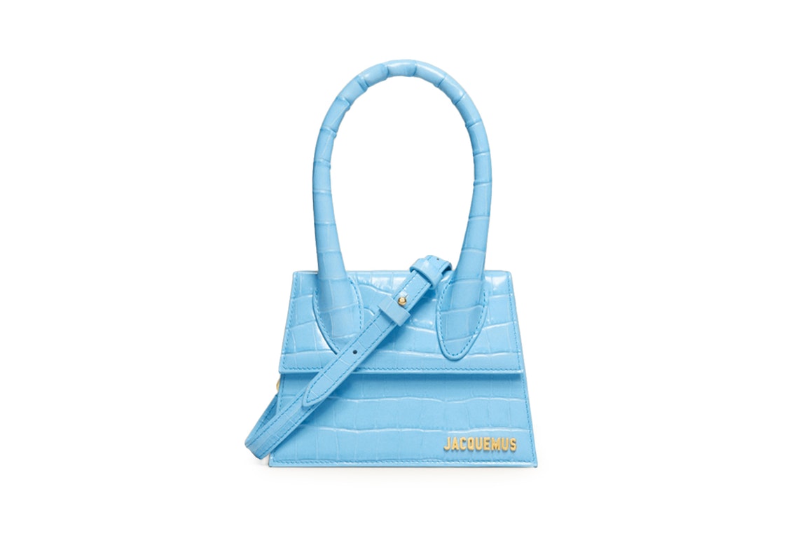 Pre-owned Jacquemus Le Chiquito Moyen Signature Handbag Croco Embossed Gradient Blue