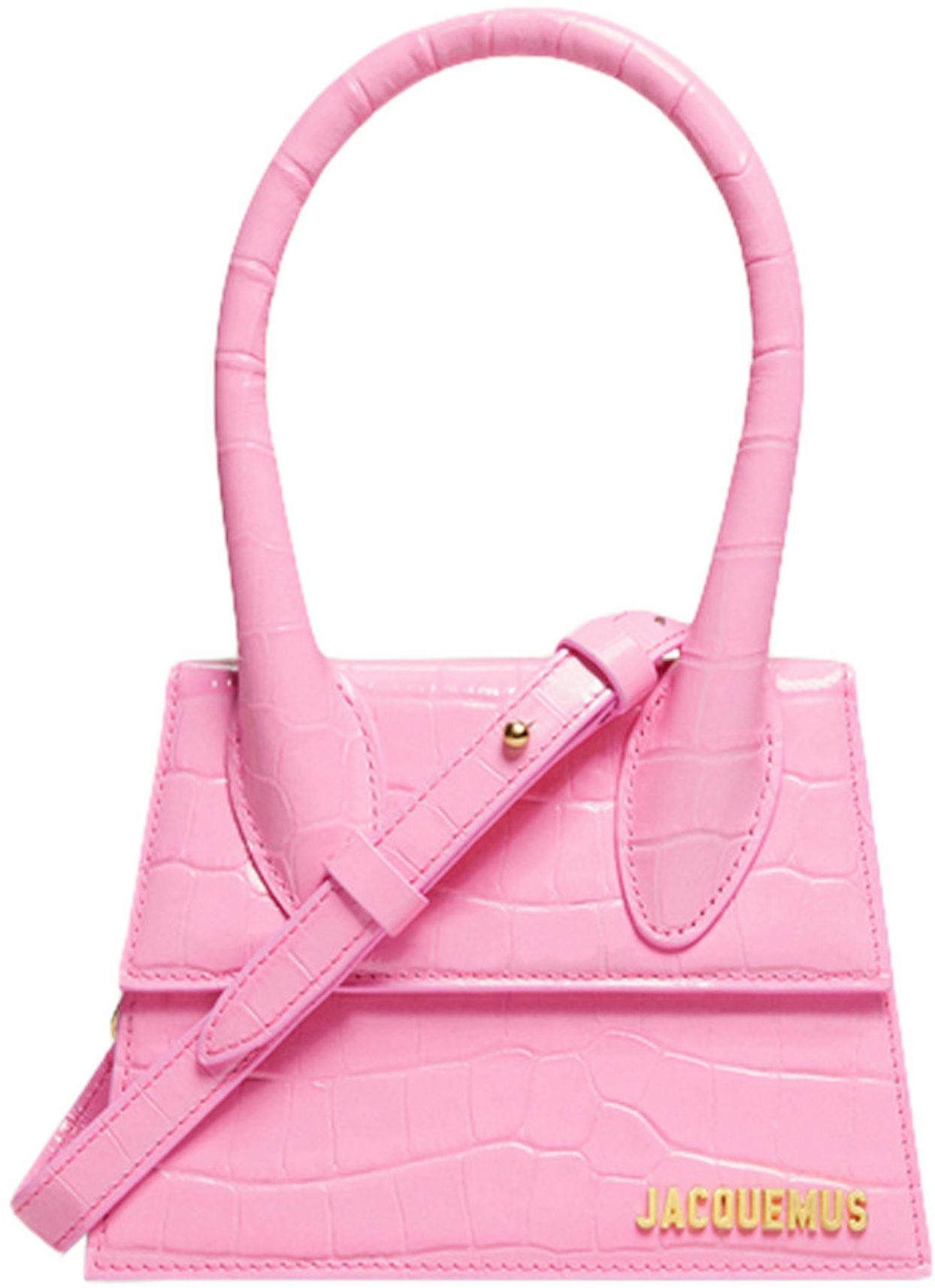 Jacquemus Le Chiquito Moyen Signature Handbag Croco Embossed Pink in  Cowskin Leather with Gold-tone - US