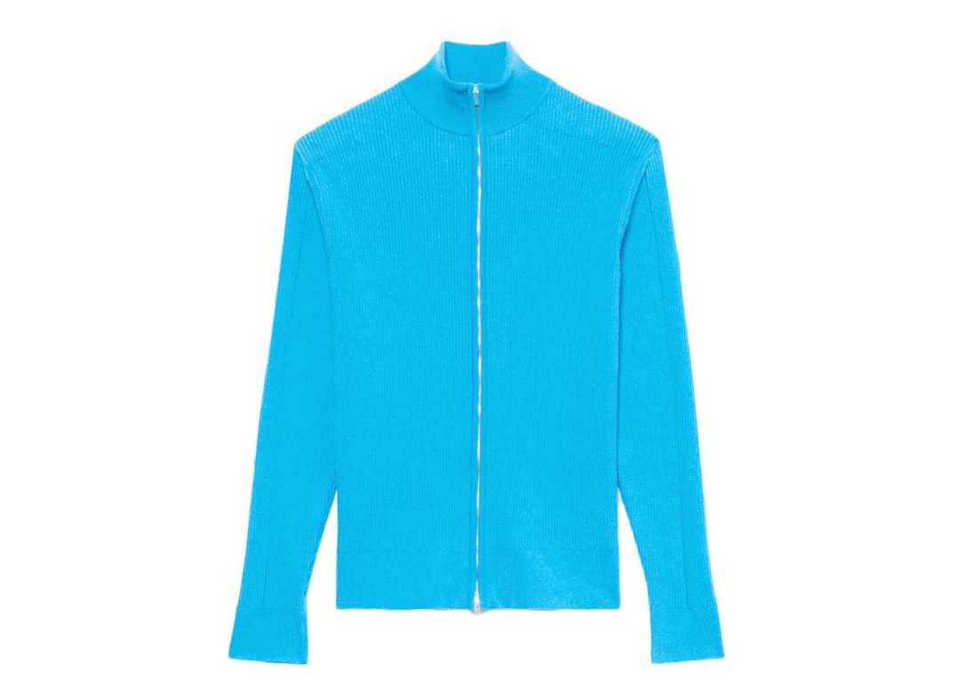 Pre-owned Jacquemus Le Gilet Frescu Zip Up Ribbed Sweater Turquoise