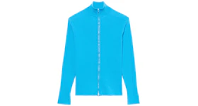 Jacquemus Le Gilet Frescu Zip Up Ribbed Sweater Turquoise