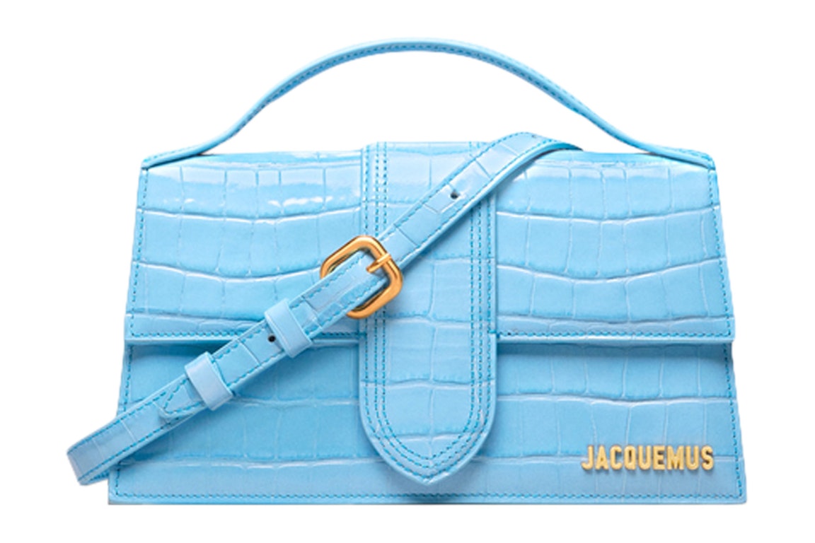 Pre-owned Jacquemus Le Grand Bambino Crossbody Flap Bag Croco Embossed Gradient Blue