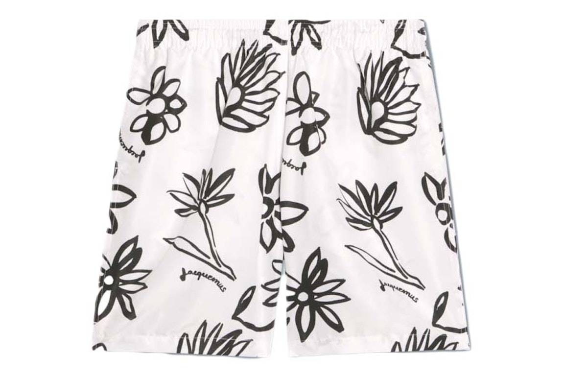 Pre-owned Jacquemus Le Maillot Peinture Flower Sketch Swim Shorts Print Black/white Flowers