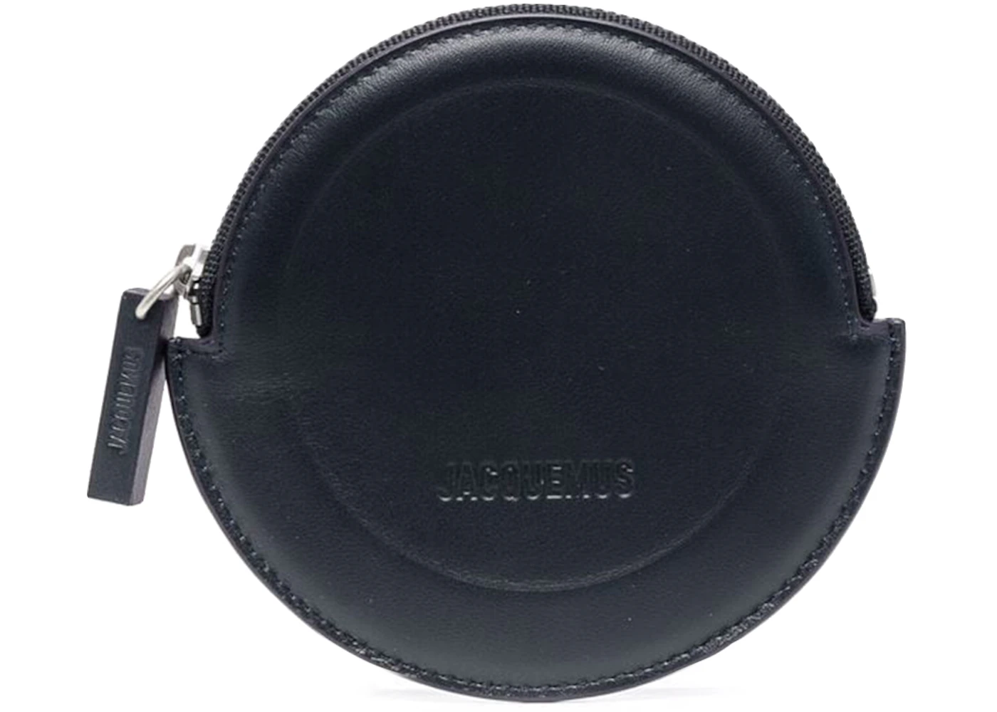 Jacquemus Le Rond Zip Up Purse Navy Blue in Leather with Silver-tone - US