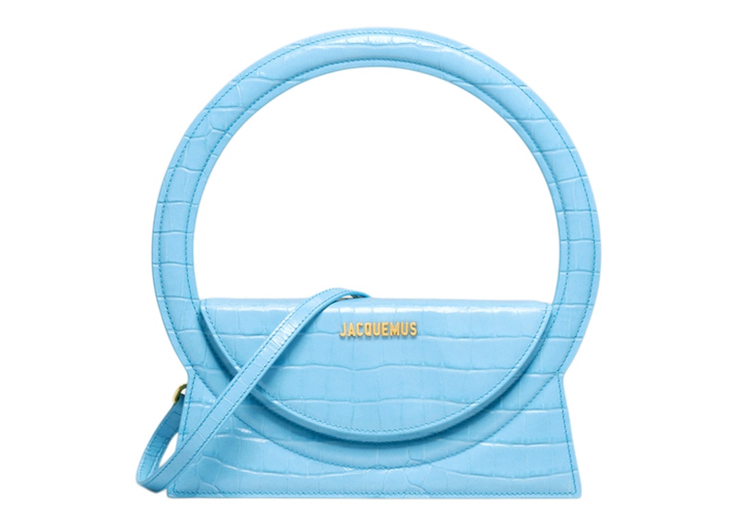 Pre-owned Jacquemus Le Sac Rond Circle Purse Croco Embossed Blue