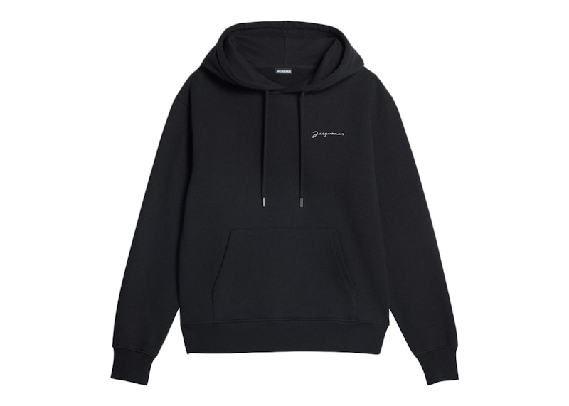Pre-owned Jacquemus Le Sweatshirt Brode Embroidered Logo Regular Fit Hoodie In Black/white In Multi