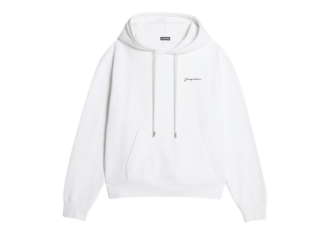 Pre-owned Jacquemus Le Sweatshirt Brode Embroidered Logo Regular Fit Hoodie White/black