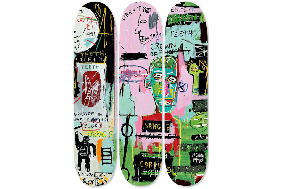 Jean-Michel Basquiat In Italian Triptych Skateboard Deck Set Multi
