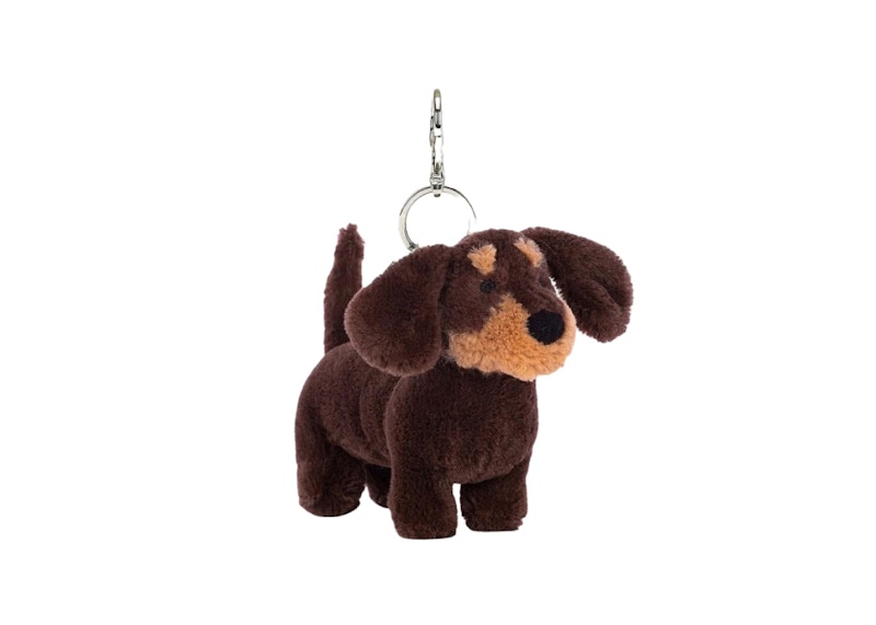 Pre-owned Jellycat Otto Sausage Dog Bag Charm Brown In Multi