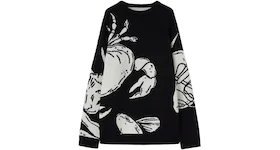 Jil Sander Long-Sleeve Wool Crewneck Sweater Black/White
