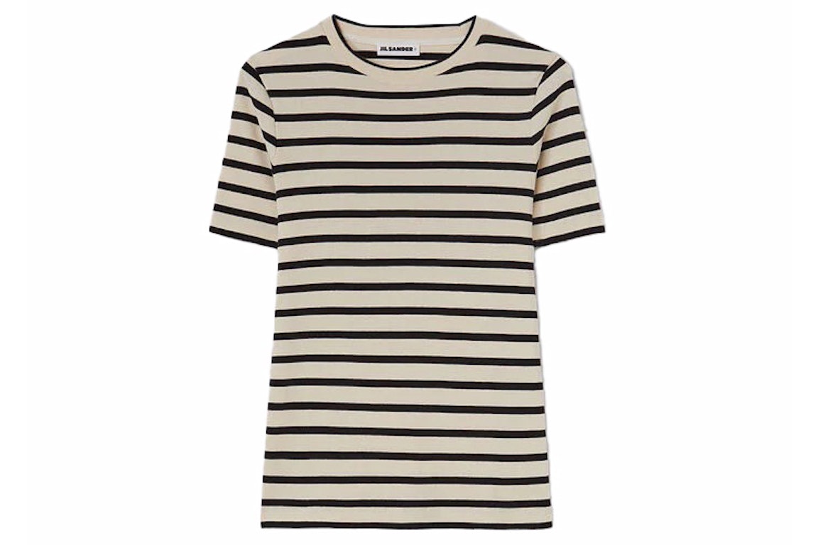 Pre-owned Jil Sander Women's Stripe Cotton T-shirt Beige/black