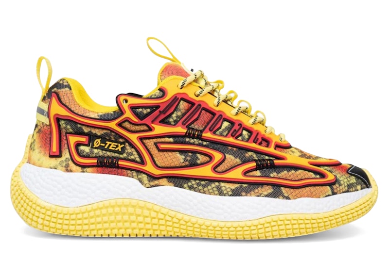 Pre-owned John Geiger Men's 004 Year Of The Snake Sneakers In Red/yellow/python