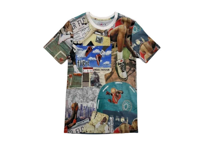 Pre-owned Jordan Men's Flight Essentials Aop Iconic Printed Graphic Tee Shirt In White